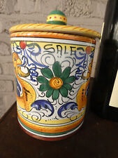 Vintage italian DERUTA pottery hand paint Dragons Floral SALT jar pot picture
