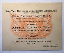 Army 1923 Military Ball Invitation 202nd Coast Artillery AA Chicago IL Armory  picture