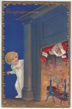 1910 Night Before Christmas SANTA CLAUS Coming down Chimney as Child Watches On picture