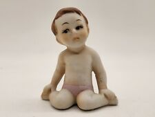 Antique Bisque Little Boy Figurine Kneeling Brown Hair 2.25