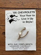 VINTAGE 1966 Chevy Promotion Wishbone BROOCH  GOLD TONE METAL PIN FAUX PEARL picture