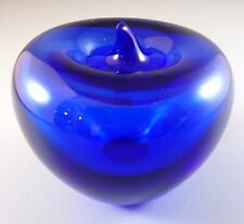 Vintage Cobalt Blue Blown Art Glass Apple Paperweight Unmarked picture