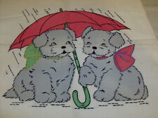 Vintage Vogart  Puppy Dogs Holding Umbrella on Pillow Panel 16x17