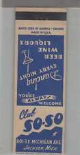 Matchbook Cover - Night Life - Club So-So Jackson, MI picture