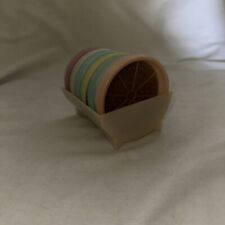 Vintage Tupperware Wagon Wheel Pastel Coasters Set Of 6 With Caddy #567-5 picture