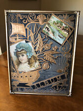 Antique Mid to Late 1800's Scrapbook Album Cover, Framed, 11x14, Ship,Plants,Sun picture