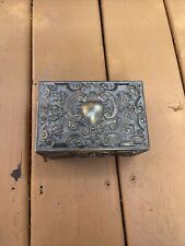 Vintage Silver Plate REPOUSSE Jewelry Casket Trinket Stash Box Lined Red Velvet picture
