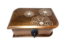 Vintage Carved Wood Jewelry Box - Trinket Box - Organizer Box Metal Hardware picture
