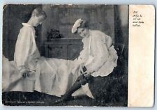 Leland Iowa IA Postcard Man On Bed Able To Sit Up And Take Notice RPO 1908 picture