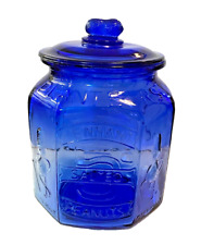 Vintage Large Planters Pennant Mr. Peanut Man Cobalt Blue Glass Store Jar 5¢ picture