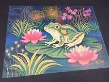 Vintage 1972 K Chin Cute FROG on Pond Lilly Flowers Art Print 1970's Donald Co picture