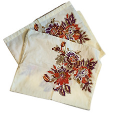 Vintage Standard Pillowcase Set of 2 Cream Multicolor Floral Retro 70’s Style picture