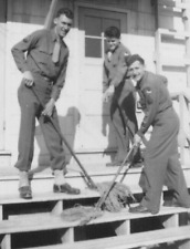 4J Photograph Handsome Military Men Mopping Steps Barracks Uniform Named On Back picture