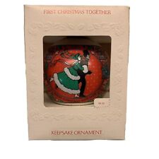 VTG 1981 Hallmark Keepsake FIRST CHRISTMAS TOGETHER Glass Ball Ornament with Box picture