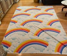 Vintage Sears Perma Prest Rainbow & Clouds Twin Size Flat Top Sheet picture