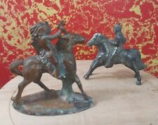 Vintage Cast Iron Japanese Native American Ingenious Chief Horse Rider Figurines picture