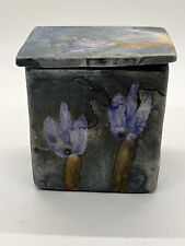 Slovakia Vintage Trinket Box with Lid  Soap Stone Handmade Painted Floral 2¾