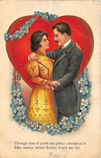 VALENTINES DAY 1907 Postcard Loving Couple Giant Red Heart picture