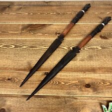 Vintage African Hand Carved Tribal Man / Woman Figure Ceremonial Sword Set of 2 picture