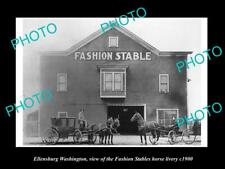 OLD LARGE HISTORIC PHOTO OF ELLENSBURG WASHINGTON FASHION HORSE STABLES c1900 picture