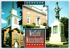 Postcard Westfield Massachusetts Multi View 1st Congregational Church Atheneum picture