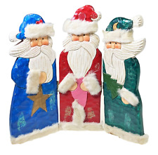 8.5” Wood Tri Fold 3 Santa Panel Screen Figurine Christmas Holiday Tabletop Deco picture