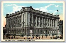 Vintage Postcard OH Cleveland Post Office U S Custom House Crowds Old Cars ~7990 picture