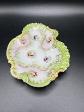 Vintage Japan Trinket Floral Abstract Shape Green White Pink Yellow Gold Trimmed picture