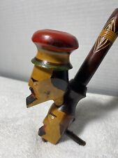 Vintage Hand Made Italian Wooden Tobacco Smoking Pipe, Bearded Man picture