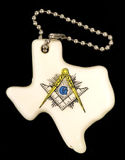 Vtg State of Texas Shaped Keychain Masonic Freemasonry Square+Compass Key Fob S1 picture