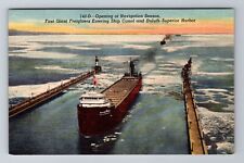 Duluth MI- Michigan, Aerial Giant Freighters, Antique, Vintage Souvenir Postcard picture