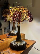 32 “H Vintage Style Stained Glass Wisteria  Table Lamp 3 Lights picture