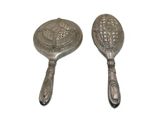 Vintage Gorham Silver Plated Hair Brush & Mirror Repousse Tassel Design GSA Mark picture