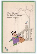1918 Christmas Girl Umbrella Pouch Birds Madison Wisconsin WI Antique Postcard picture