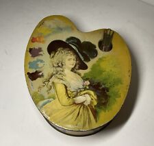 Antique Huntley & Palmers Biscuit Tin Painter Palette Edwardian Lady Early 1900s picture