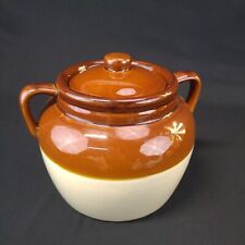 Vintage Stoneware Covered Crock Cooking Jar with Lid and Handles Baked Bean Pot picture