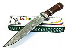 BABA CUTLERY RARE CUSTOM  DAMASCUS ART BOWIE KNIFE BURL WOOD HANDLE picture