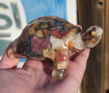 Vintage 70s TURTLE Lucite Vomit Resin Acrylic Paperweight w/Agate & Jasper picture