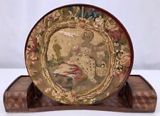 French Marquetry Embroidery Frame with Original Embroidery of Young Girl, 1800s picture