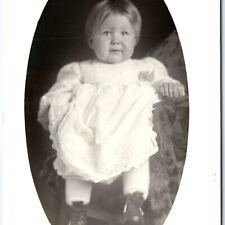 c1910s Cute Big Baby RPPC Emma, Little Girl in Dress Real Photo Oval Border A159 picture
