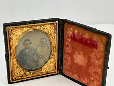 Antique Ambrotype Photograph sixth plate  full case embossed velvet young couple picture