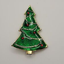 Vintage Green Enamel Christmas Tree Pin Brooch Red Ball Ornaments Holiday  picture