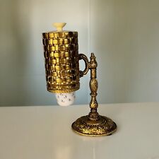 Vintage Grandmilennial Dixie Cup Dispenser Gold Tone Metal Filigree MCM picture