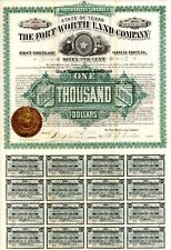 Fort Worth Land Co. - 1890 dated 7% $1,000 Gold Bond - Gorgeous Texas Bond - Gen picture