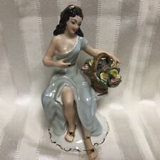 Antique RARE  Dresden Germany Porcelain Figurine Girl With Basket Of Flowers 8” picture