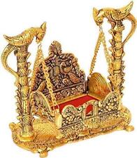 Metal Handicrafted Laddu Gopal Jhula (Palna) for Home Temple (Gold 7 x 8 x 3 Inc picture