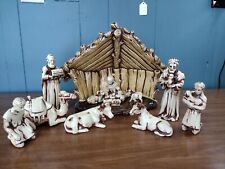 Vintage 12pc Glazed Brown/Beige Porcelain Nativity Set picture