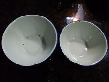 2 VINTAGE NEVCO ENAMELWARE BOWLS MINT/LIGHT GREEN/BLU WITH BLUE RIMS #1765-7 & 6 picture
