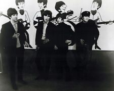 The Beatles pose in front of their cartoon animated characters 24x30 Poster picture
