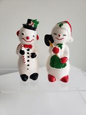 Bisque Ceramic Christmas Snowman Snow Woman Figurines Hand Painted 5